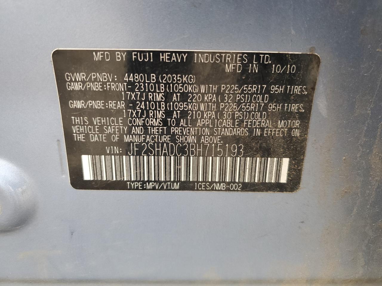 2011 Subaru Forester 2.5X Premium VIN: JF2SHADC3BH715193 Lot: 84041935