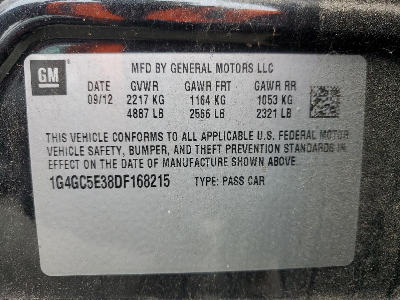 2013 Buick Lacrosse VIN: 1G4GC5E38DF168215 Lot: 82592885