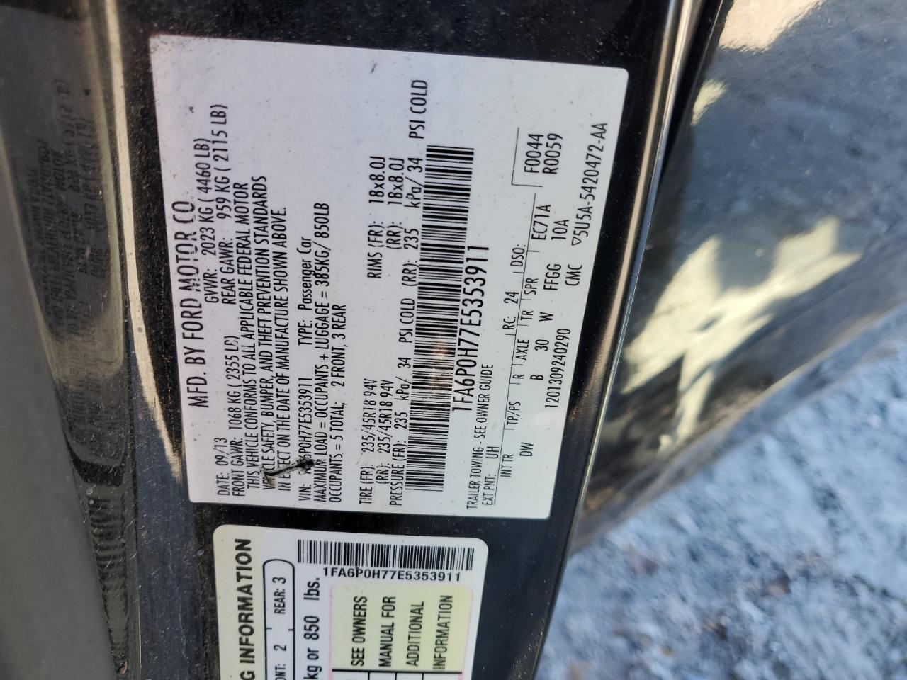 2014 Ford Fusion Se VIN: 1FA6P0H77E5353911 Lot: 86465775