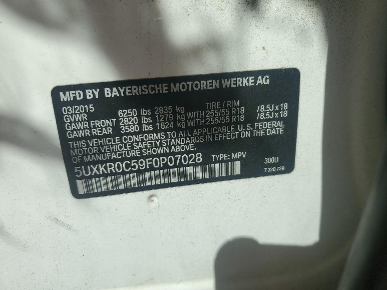 2015 BMW X5 xDrive35I VIN: 5UXKR0C59F0P07028 Lot: 82256205