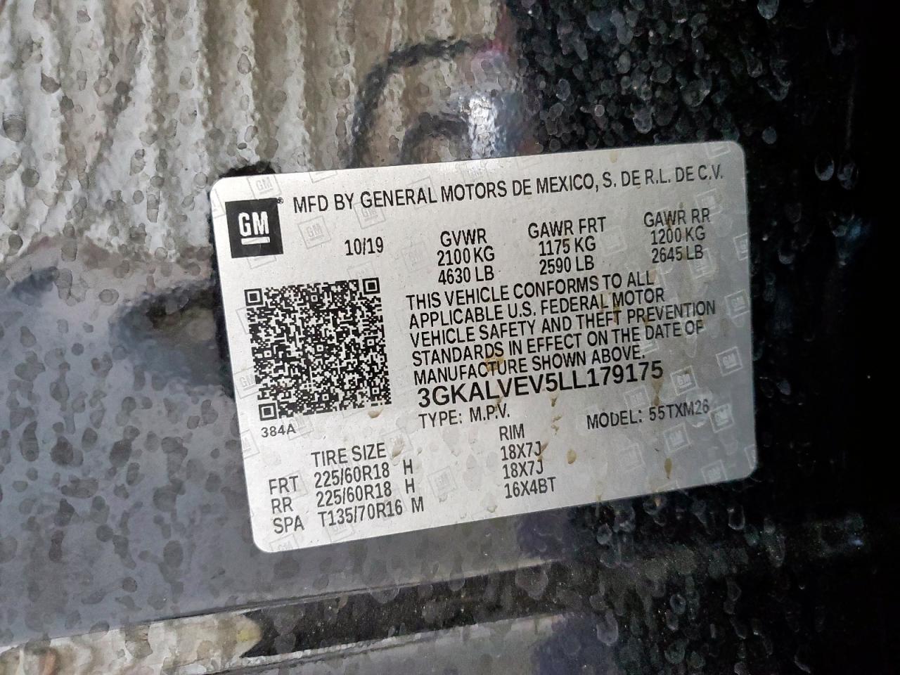 2020 GMC Terrain Slt VIN: 3GKALVEV5LL179175 Lot: 85493875