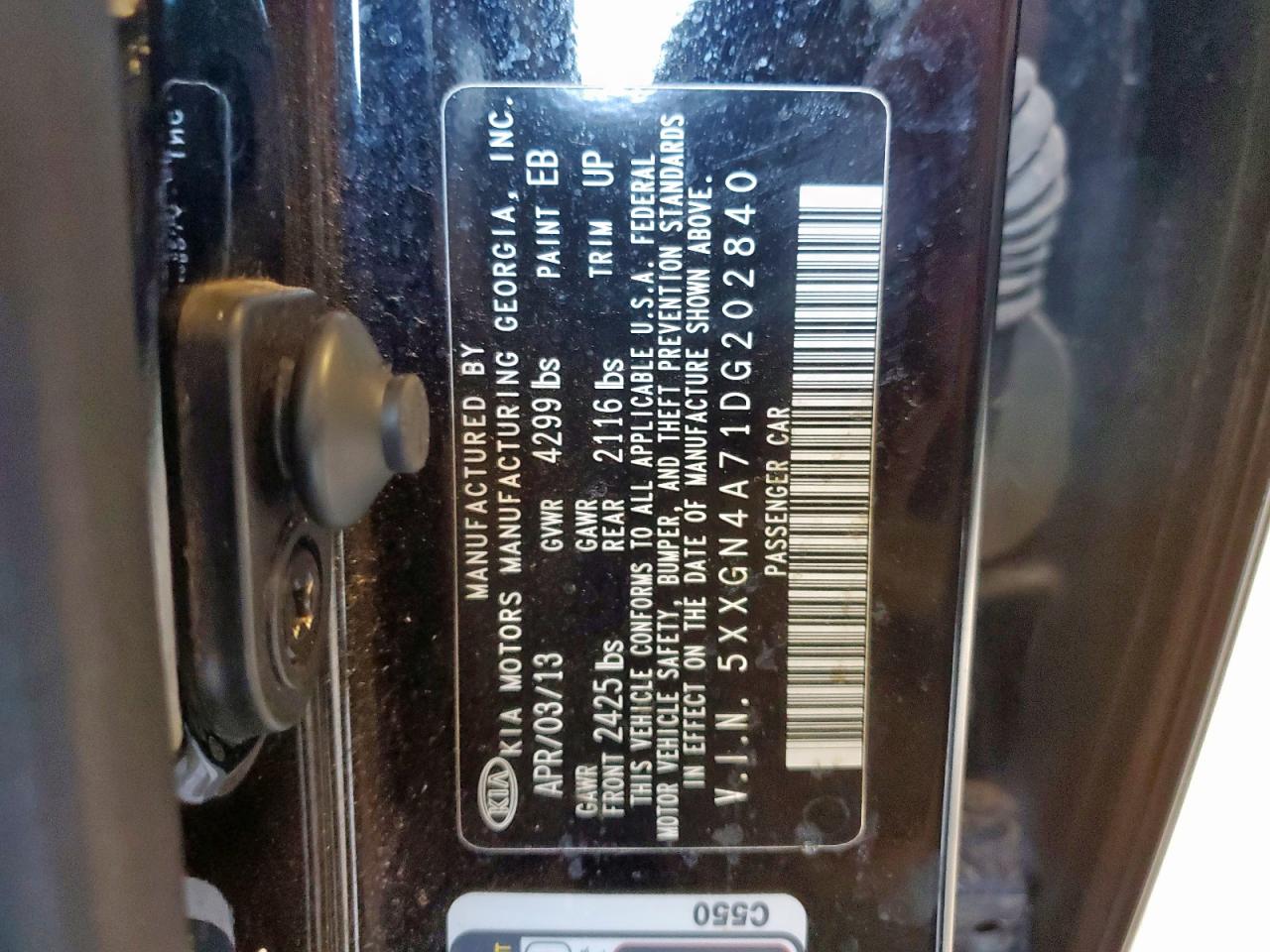 2013 Kia Optima Ex VIN: 5XXGN4A71DG202840 Lot: 85583965