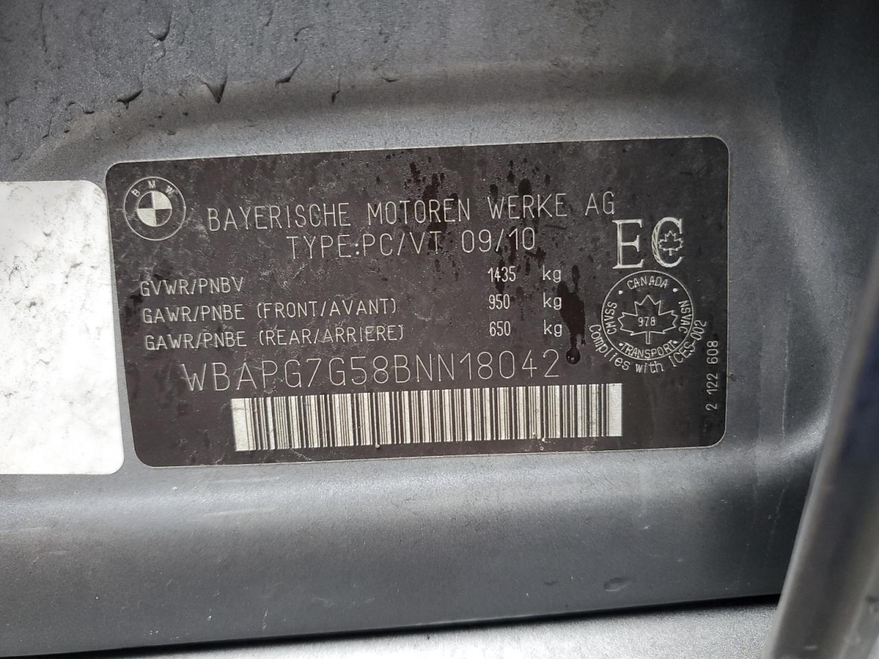 2011 BMW 323 I VIN: WBAPG7G58BNN18042 Lot: 83788495