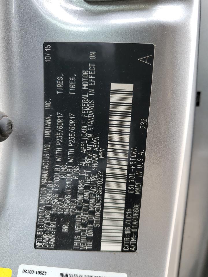 2015 Toyota Sienna Xle VIN: 5TDYK3DC5FS670233 Lot: 86102475