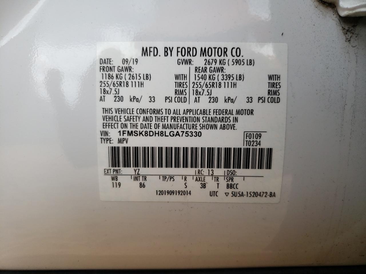 2020 Ford Explorer Xlt VIN: 1FMSK8DH8LGA75330 Lot: 82303465