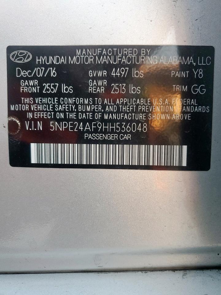 2017 Hyundai Sonata Se VIN: 5NPE24AF9HH536048 Lot: 82222435