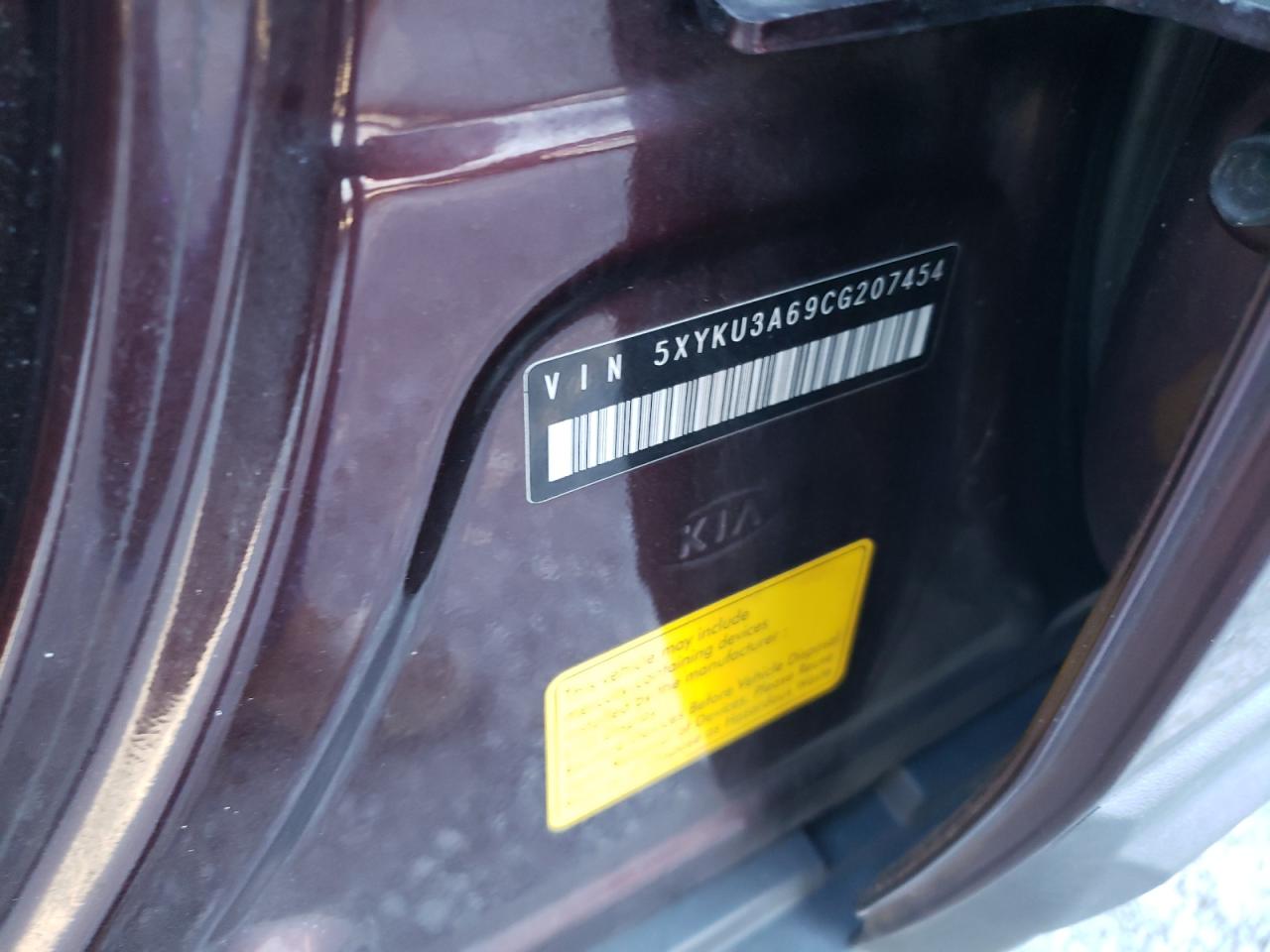 2012 Kia Sorento Ex VIN: 5XYKU3A69CG207454 Lot: 85753835