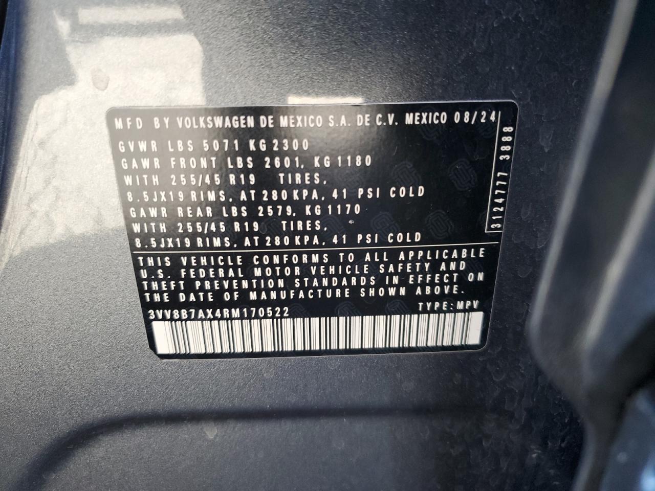 2024 Volkswagen Tiguan Se R-Line Black VIN: 3VV8B7AX4RM170522 Lot: 84938535