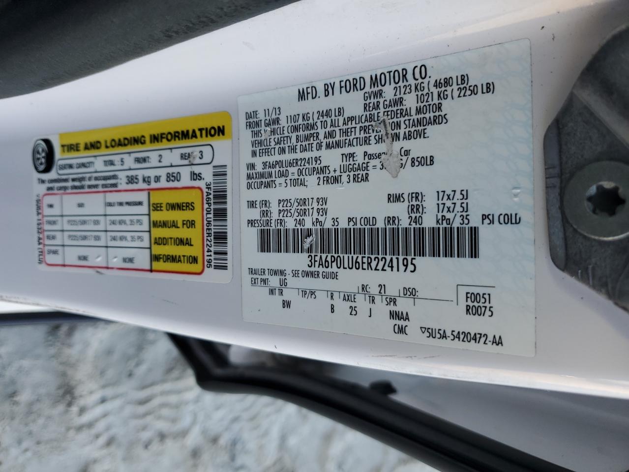 2014 Ford Fusion Se Hybrid VIN: 3FA6P0LU6ER224195 Lot: 82701935