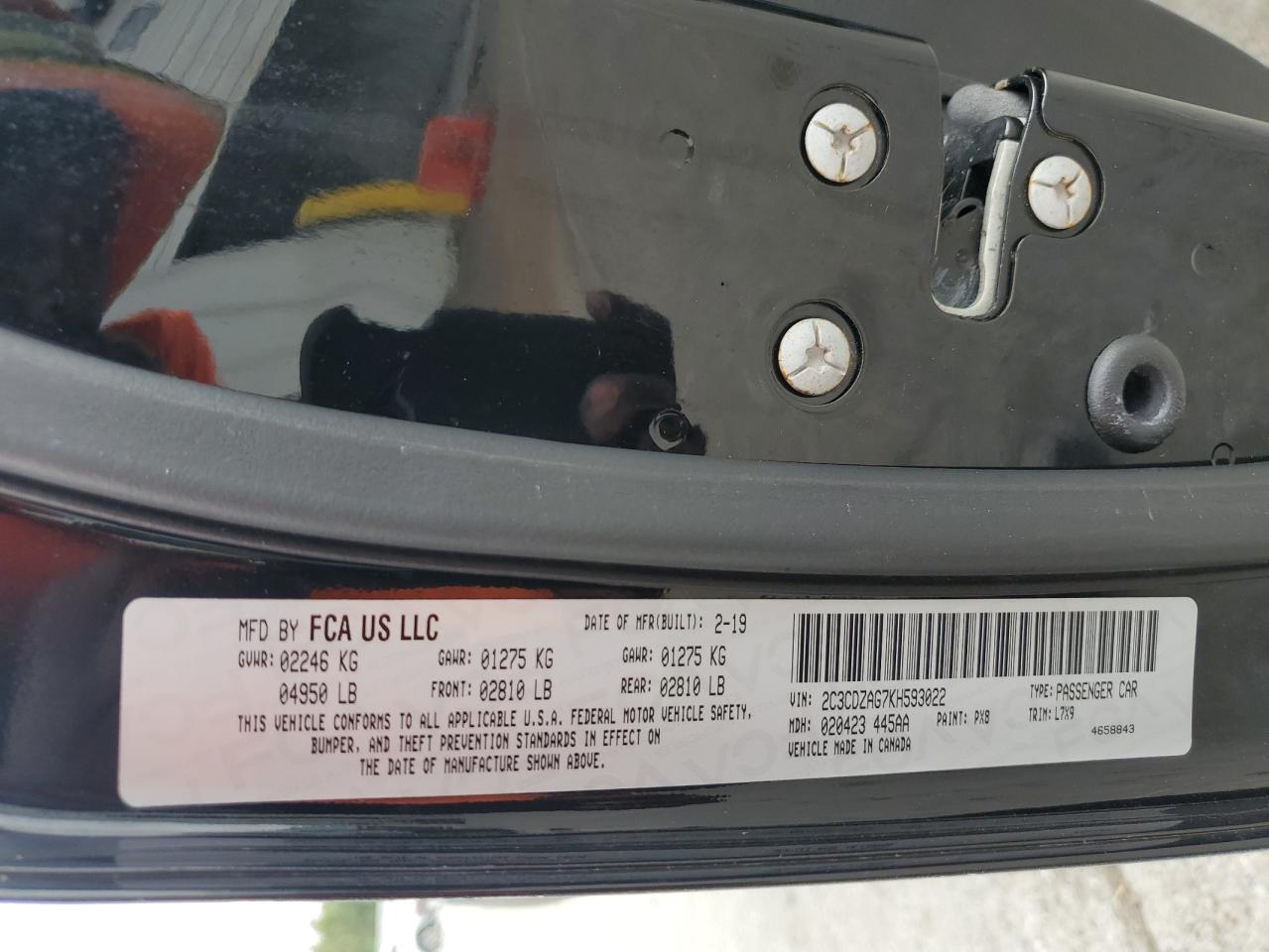 2019 Dodge Challenger Sxt VIN: 2C3CDZAG7KH593022 Lot: 85881445