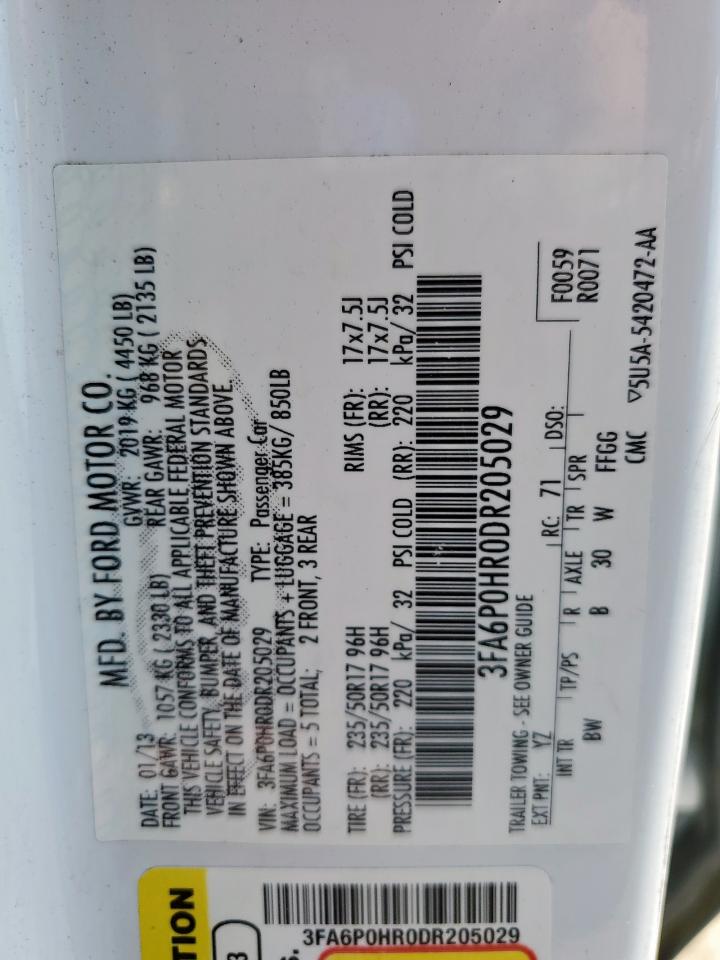 2013 Ford Fusion Se VIN: 3FA6P0HR0DR205029 Lot: 85151915