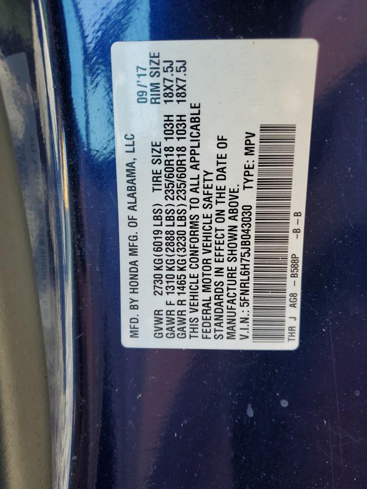 2018 Honda Odyssey Exl VIN: 5FNRL6H75JB043030 Lot: 85926605