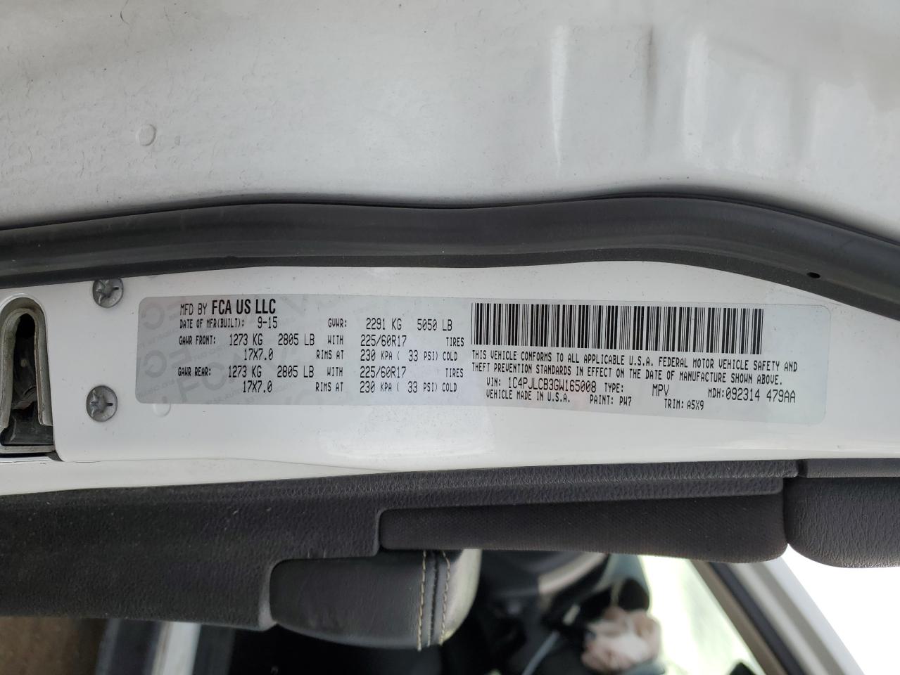 2016 Jeep Cherokee Latitude VIN: 1C4PJLCB3GW165008 Lot: 89551095