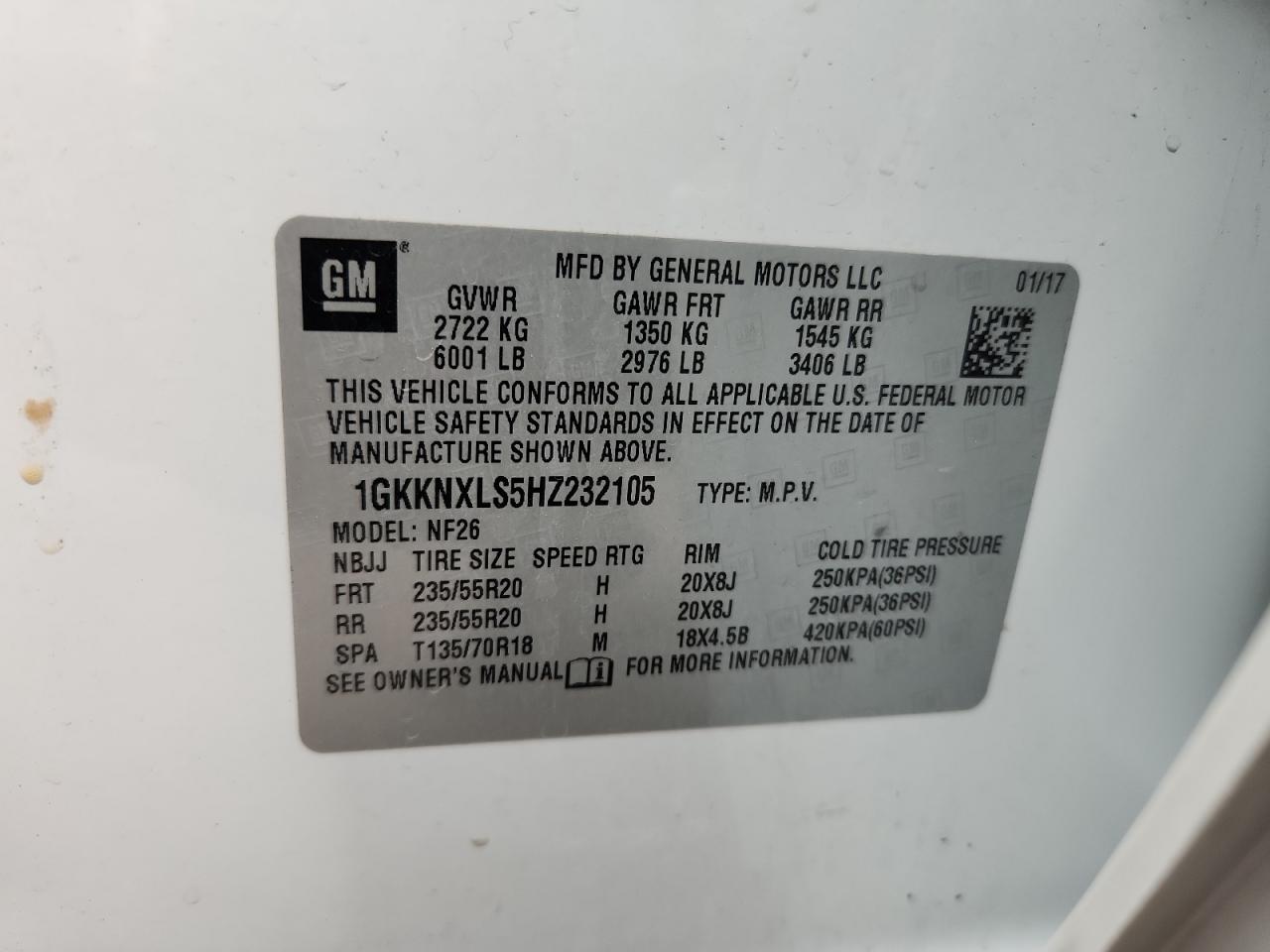 2017 GMC Acadia Denali VIN: 1GKKNXLS5HZ232105 Lot: 86331755