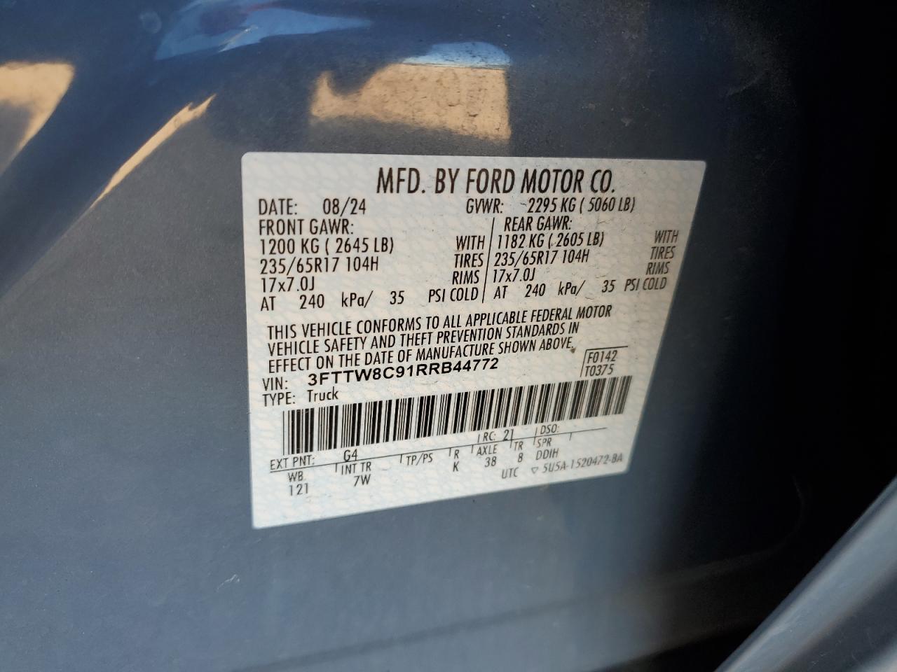 2024 Ford Maverick Xlt Tremor VIN: 3FTTW8C91RRB44772 Lot: 91007835