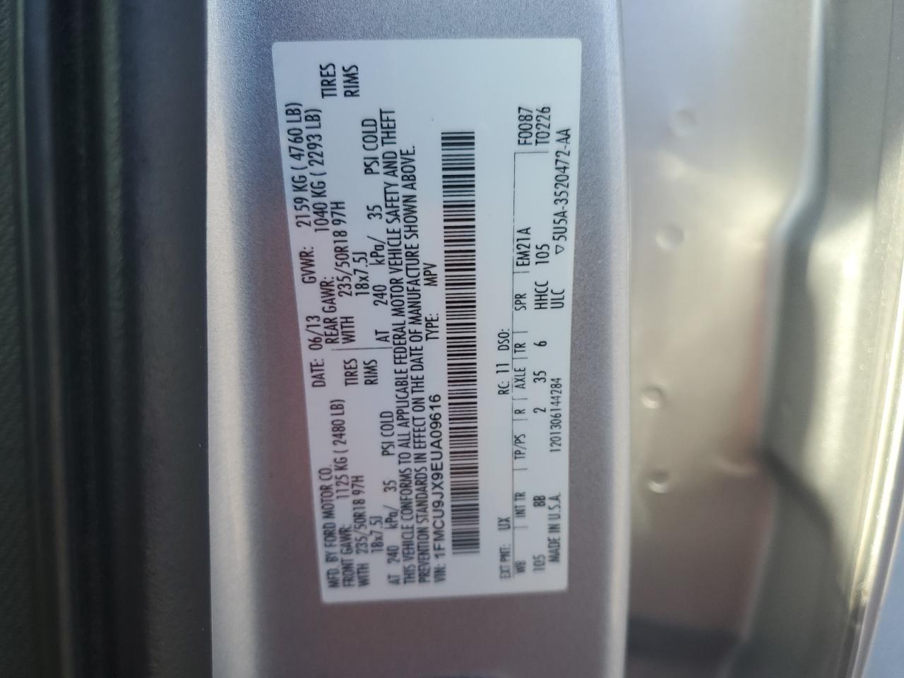 2014 Ford Escape Titanium VIN: 1FMCU9JX9EUA09616 Lot: 85117755