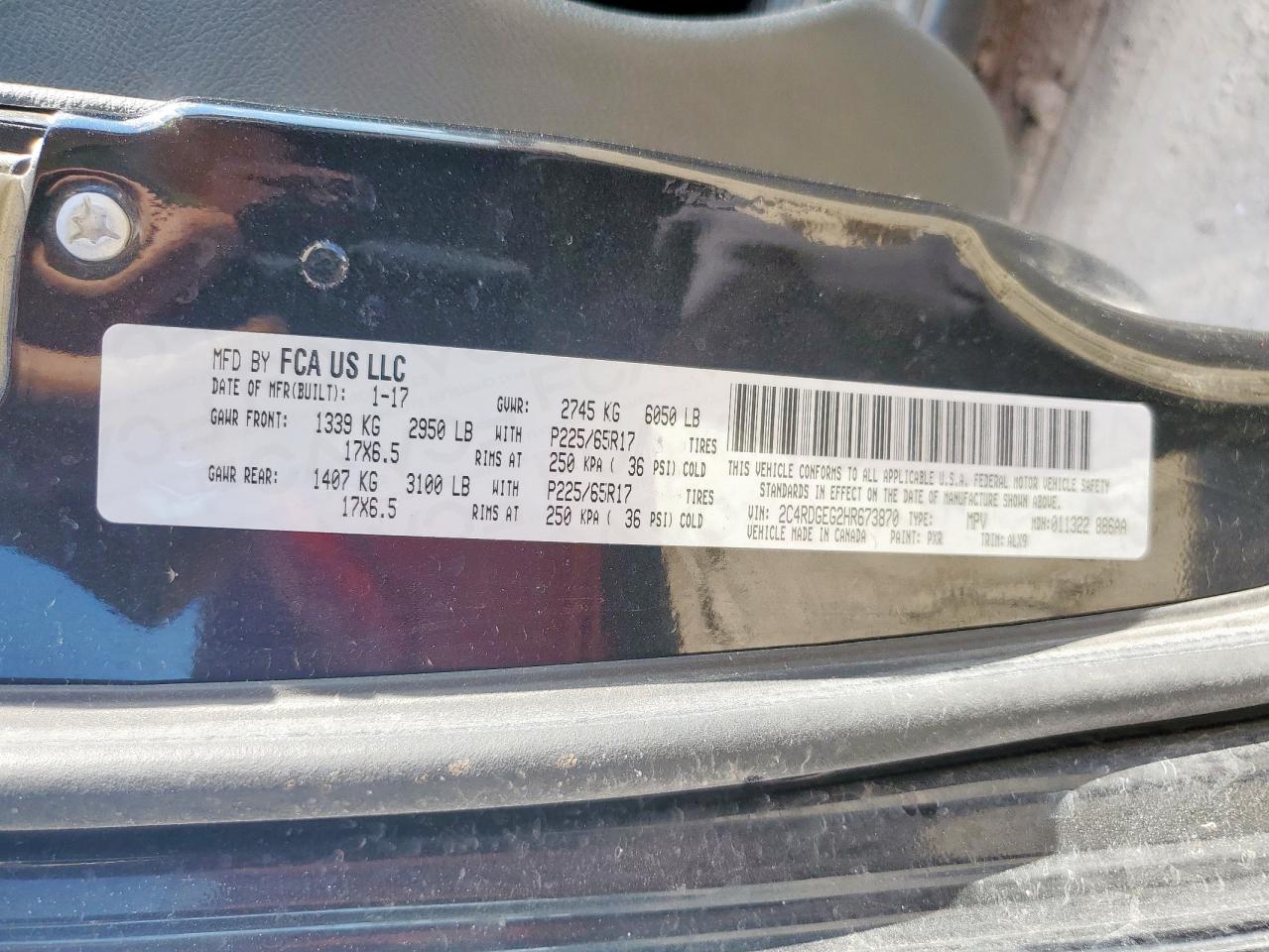 2017 Dodge Grand Caravan Gt VIN: 2C4RDGEG2HR673870 Lot: 83946915