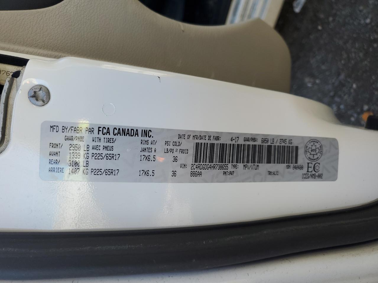 2017 Dodge Grand Caravan Crew VIN: 2C4RDGDG4HR738655 Lot: 85932035