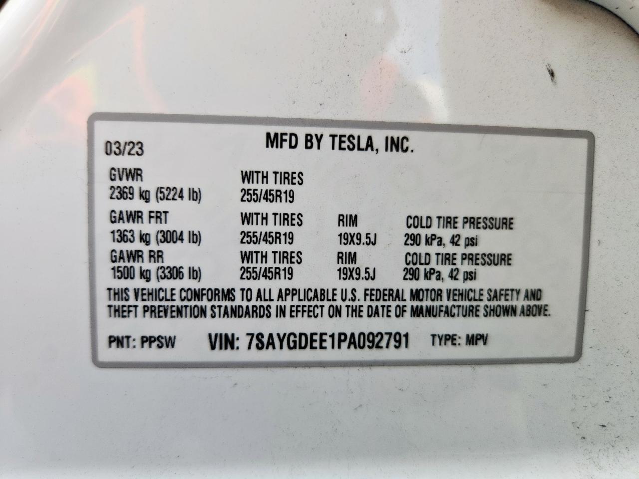 2023 Tesla Model Y VIN: 7SAYGDEE1PA092791 Lot: 85533965