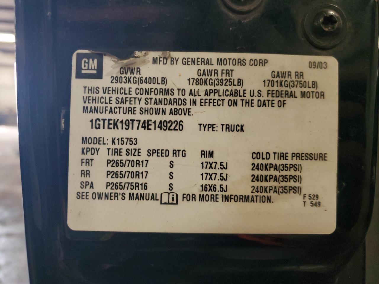 2004 GMC New Sierra K1500 VIN: 1GTEK19T74E149226 Lot: 86442915