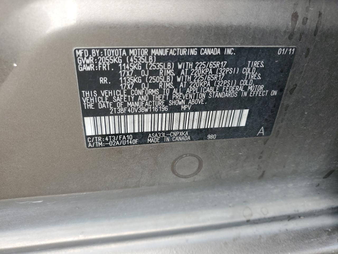 2011 Toyota Rav4 VIN: 2T3BF4DV3BW116196 Lot: 82261145