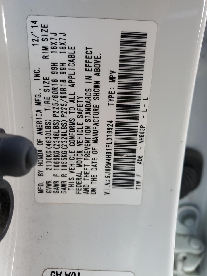 2015 Honda Cr-V Touring VIN: 5J6RM4H91FL019924 Lot: 87270585