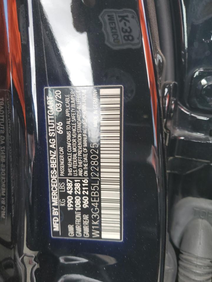 2020 Mercedes-Benz A 220 VIN: W1K3G4EB5LJ228025 Lot: 86285815