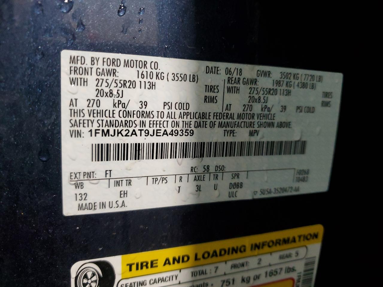 2018 Ford Expedition Max Limited VIN: 1FMJK2AT9JEA49359 Lot: 89461915