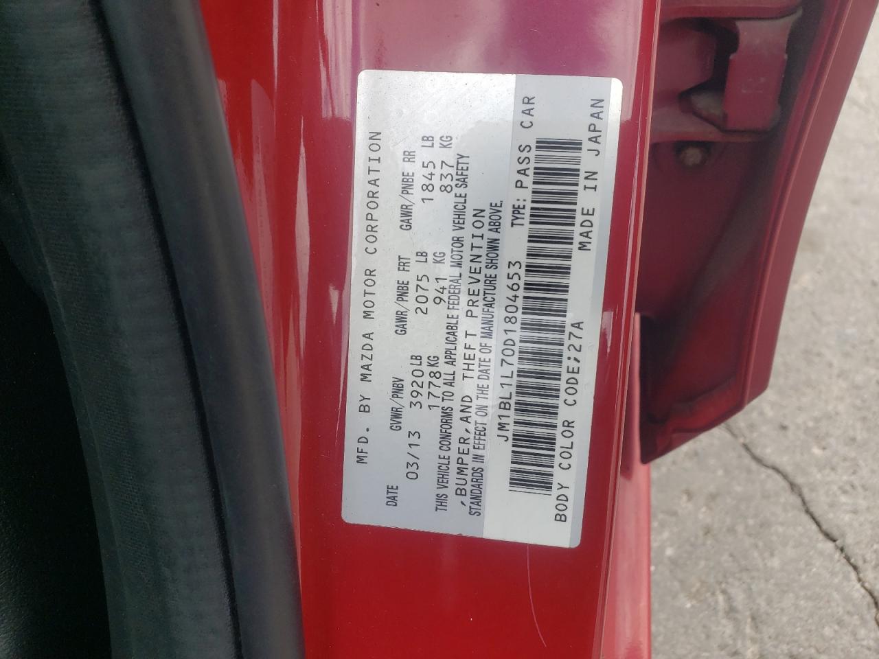 2013 Mazda 3 I VIN: JM1BL1L70D1804653 Lot: 89727855