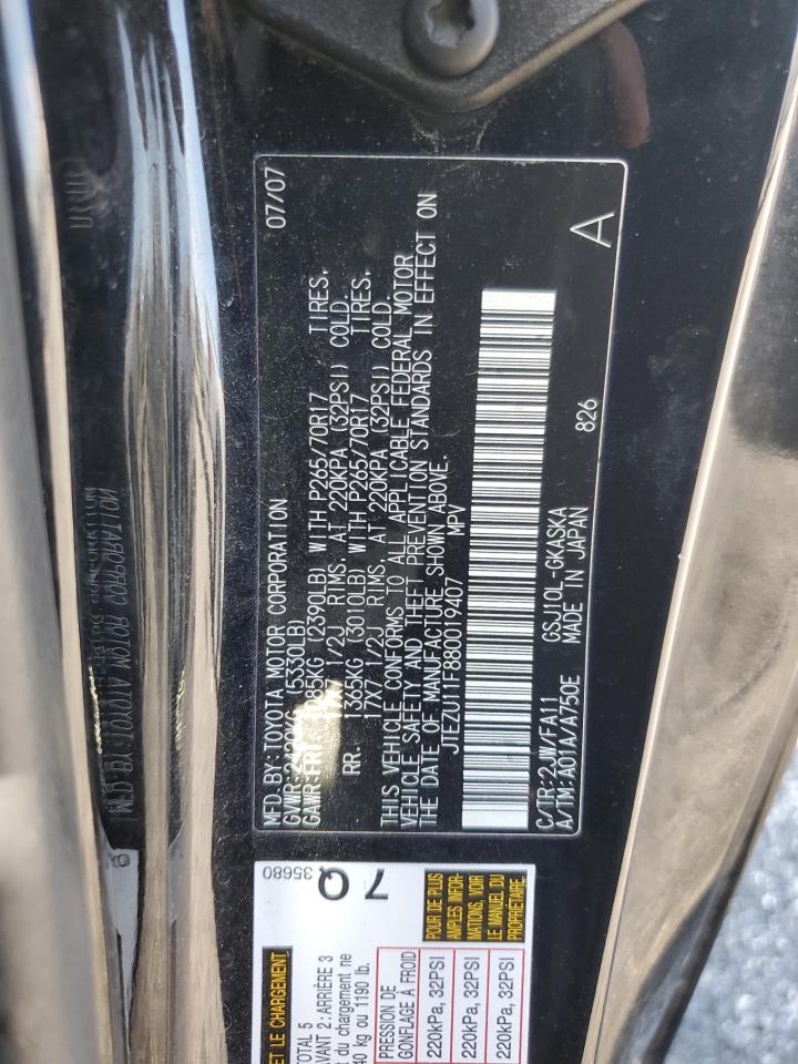 2008 Toyota Fj Cruiser VIN: JTEZU11F880019407 Lot: 90219995