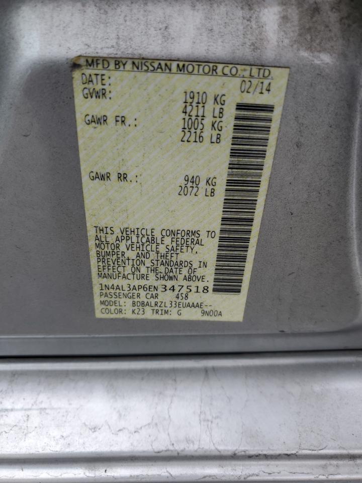 2014 Nissan Altima 2.5 VIN: 1N4AL3AP6EN347518 Lot: 90028565