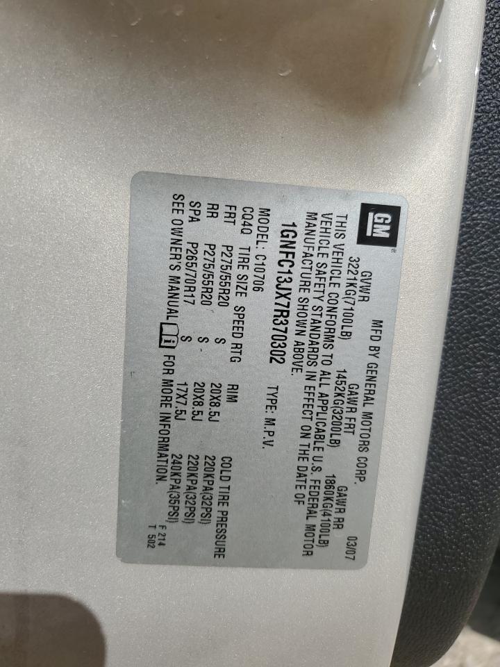 2007 Chevrolet Tahoe C1500 VIN: 1GNFC13JX7R370302 Lot: 81510285