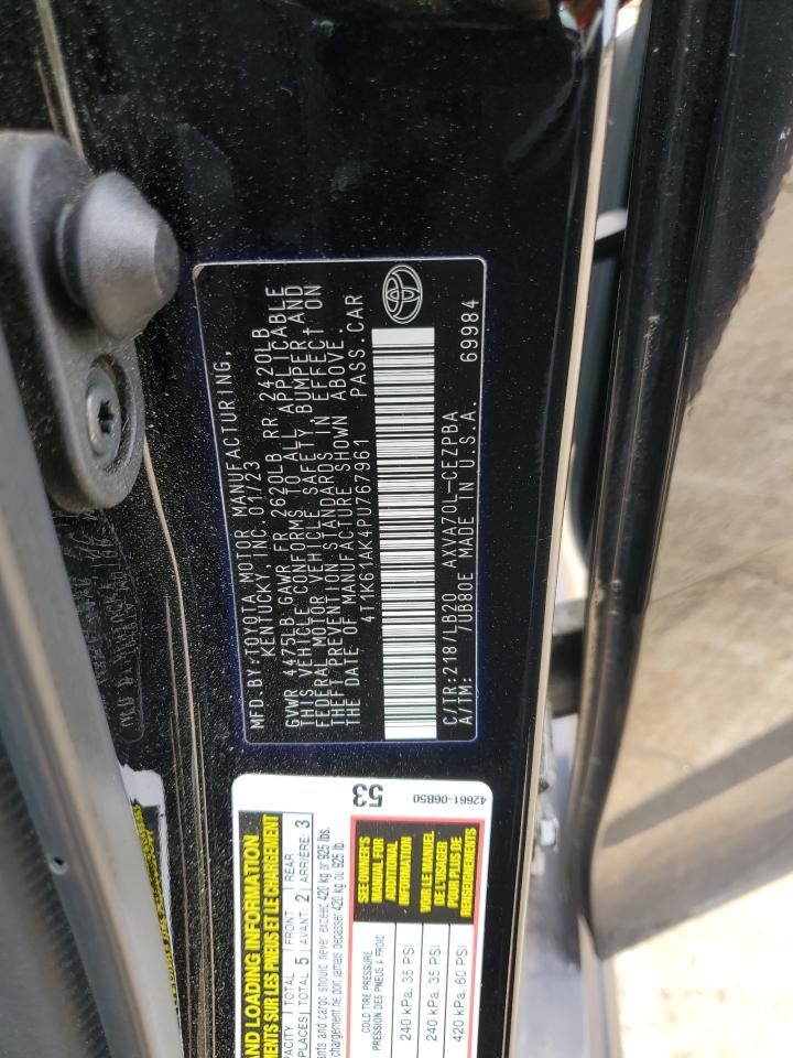 2023 Toyota Camry Xse VIN: 4T1K61AK4PU767961 Lot: 86269545