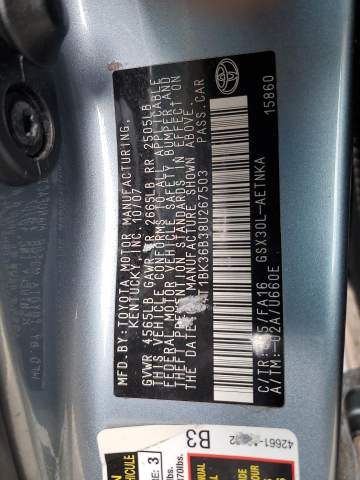 2008 Toyota Avalon Xl VIN: 4T1BK36B38U267503 Lot: 82683375