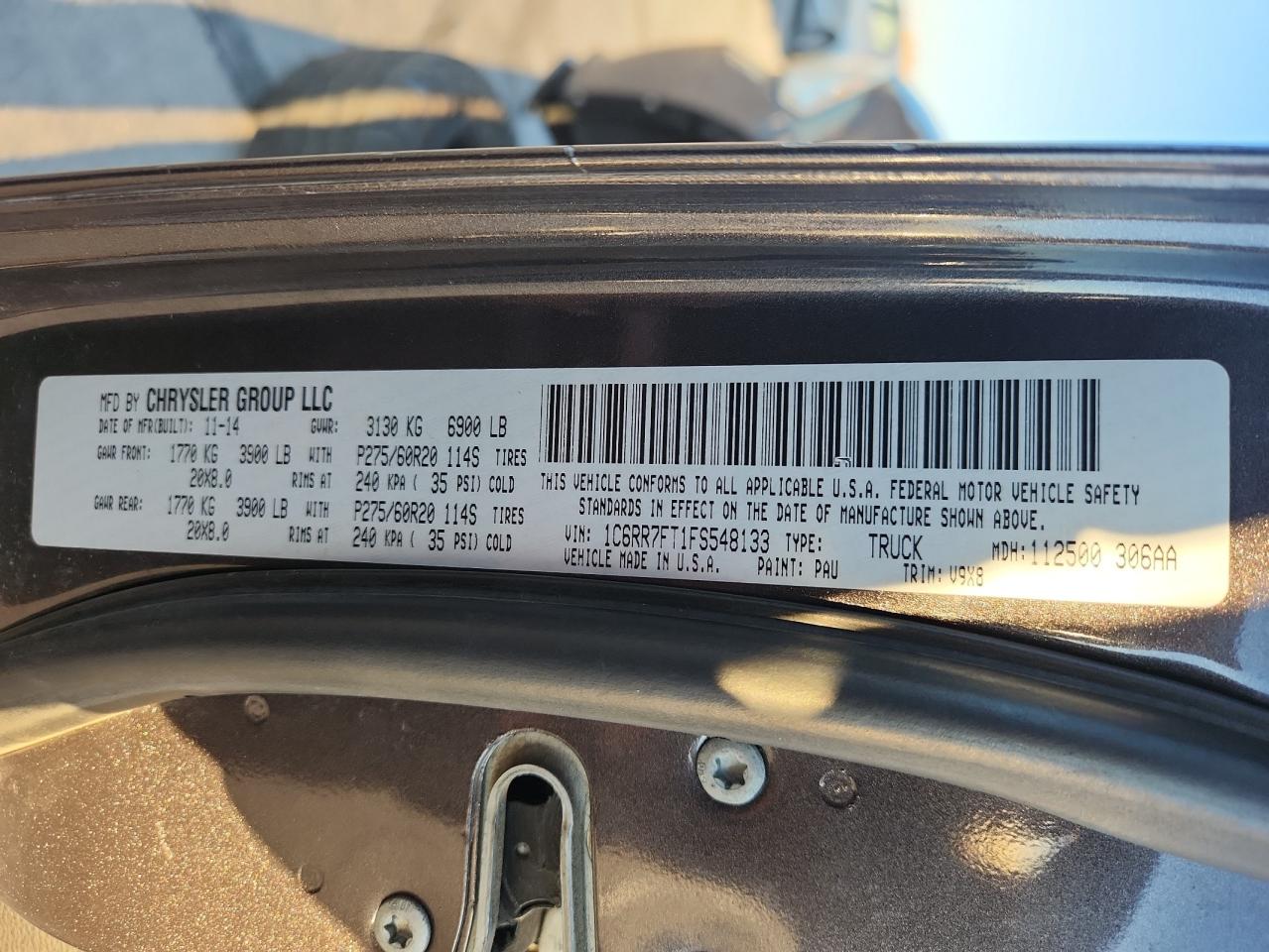 2015 Ram 1500 St VIN: 1C6RR7FT1FS548133 Lot: 87311295