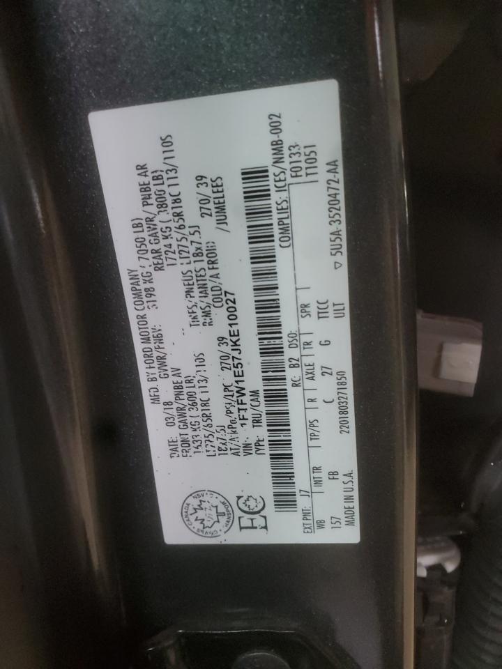 2018 Ford F150 Supercrew VIN: 1FTFW1E57JKE10027 Lot: 85274175