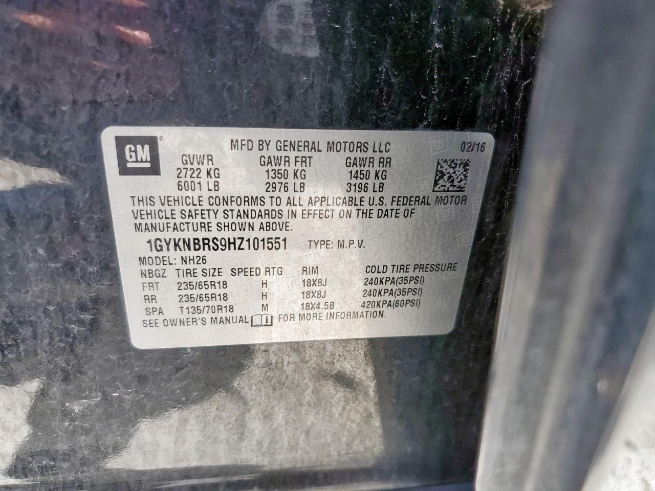 2017 Cadillac Xt5 Luxury VIN: 1GYKNBRS9HZ101551 Lot: 82484675