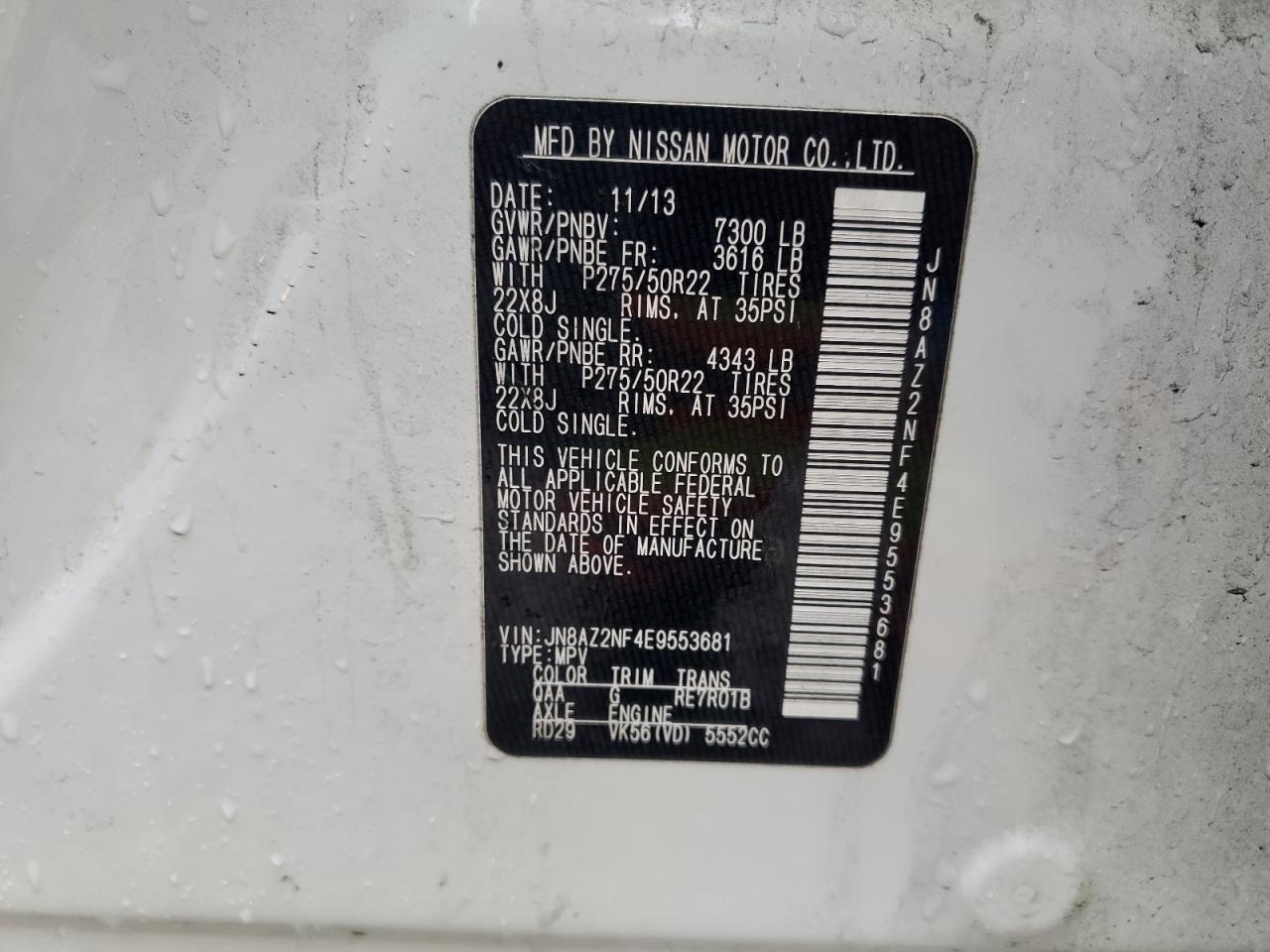 2014 Infiniti Qx80 VIN: JN8AZ2NF4E9553681 Lot: 85417905