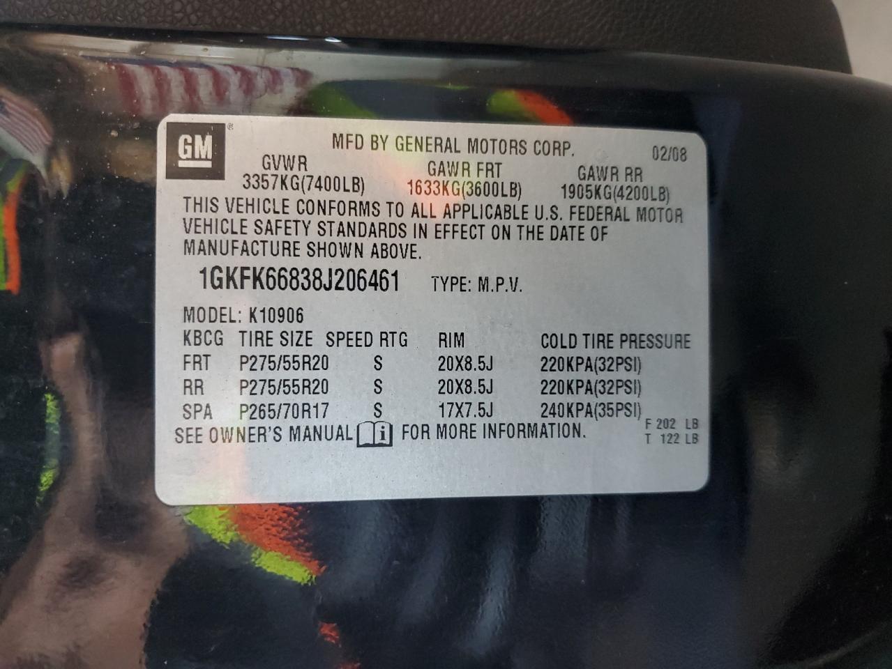 2008 GMC Yukon Xl Denali VIN: 1GKFK66838J206461 Lot: 82504525