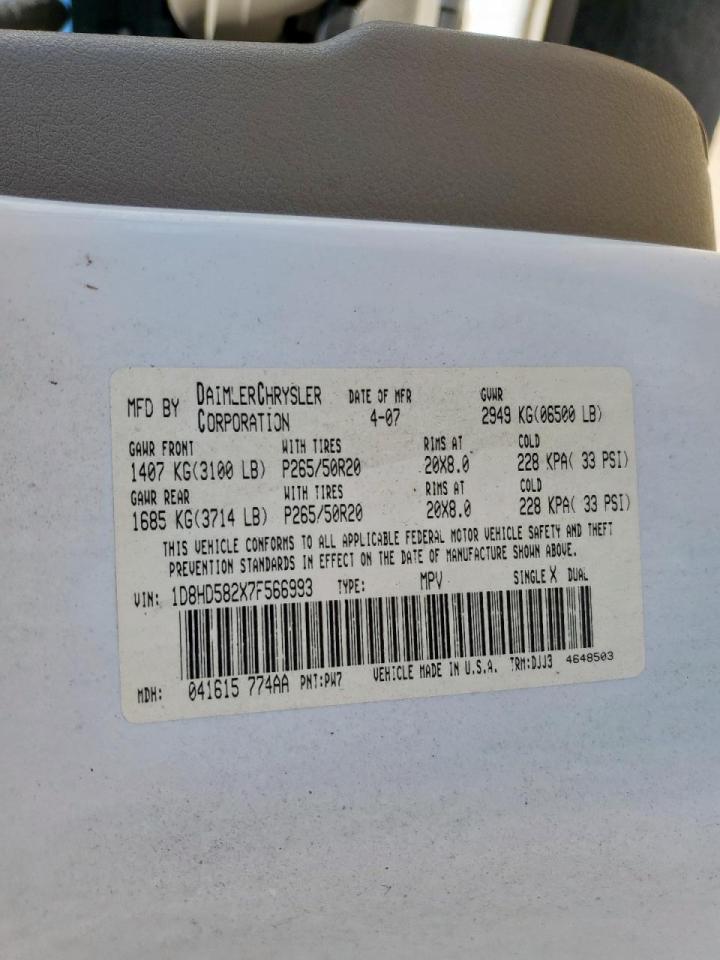 2007 Dodge Durango Limited VIN: 1D8HD582X7F566993 Lot: 82432645