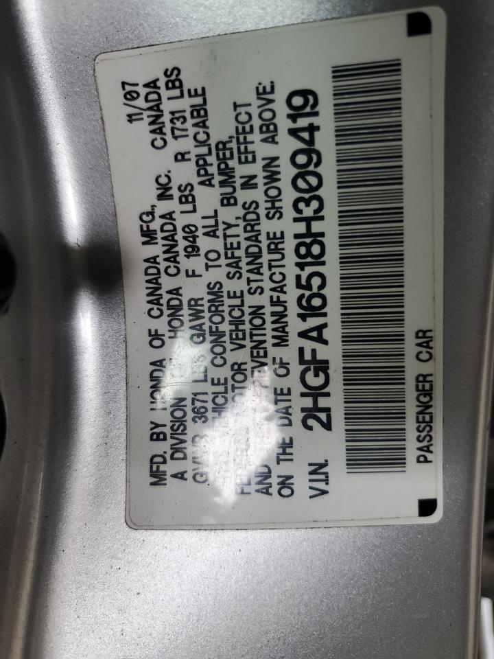 2008 Honda Civic Lx VIN: 2HGFA16518H309419 Lot: 82003355