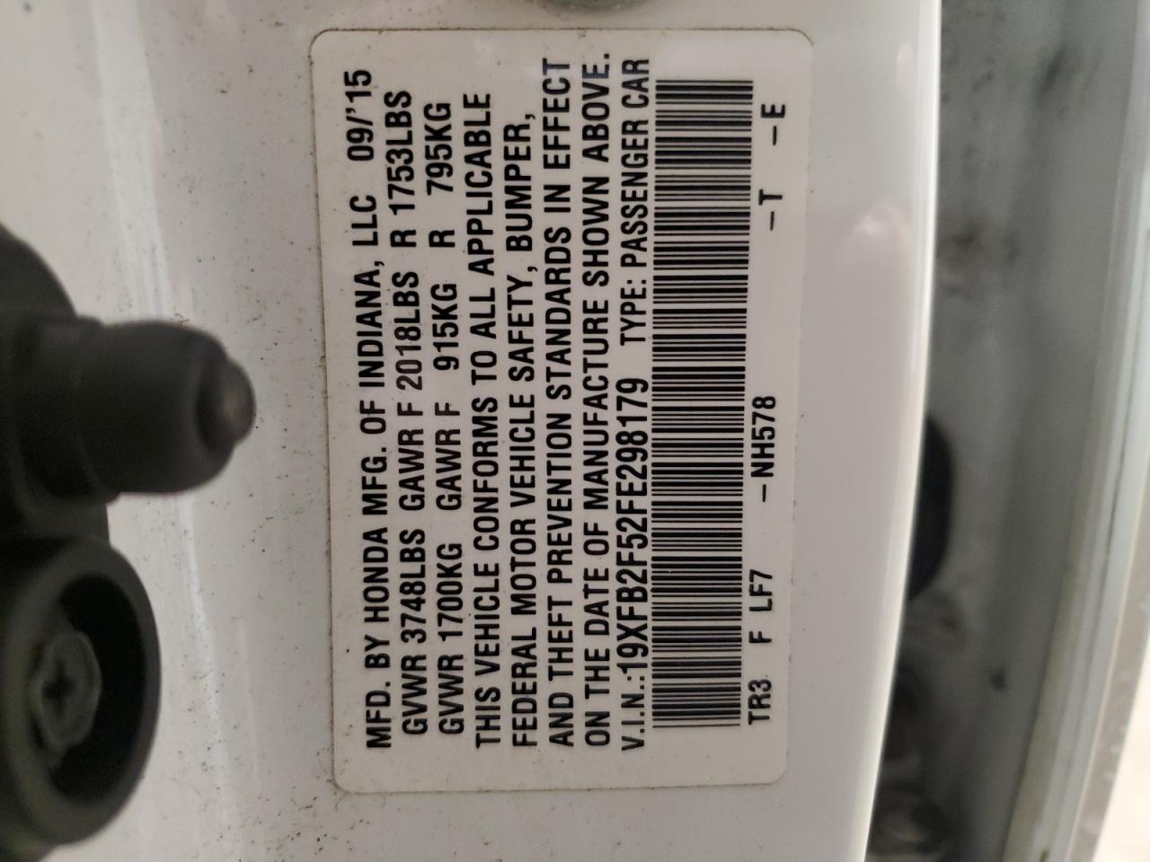 2015 Honda Civic Lx VIN: 19XFB2F52FE298179 Lot: 85304225