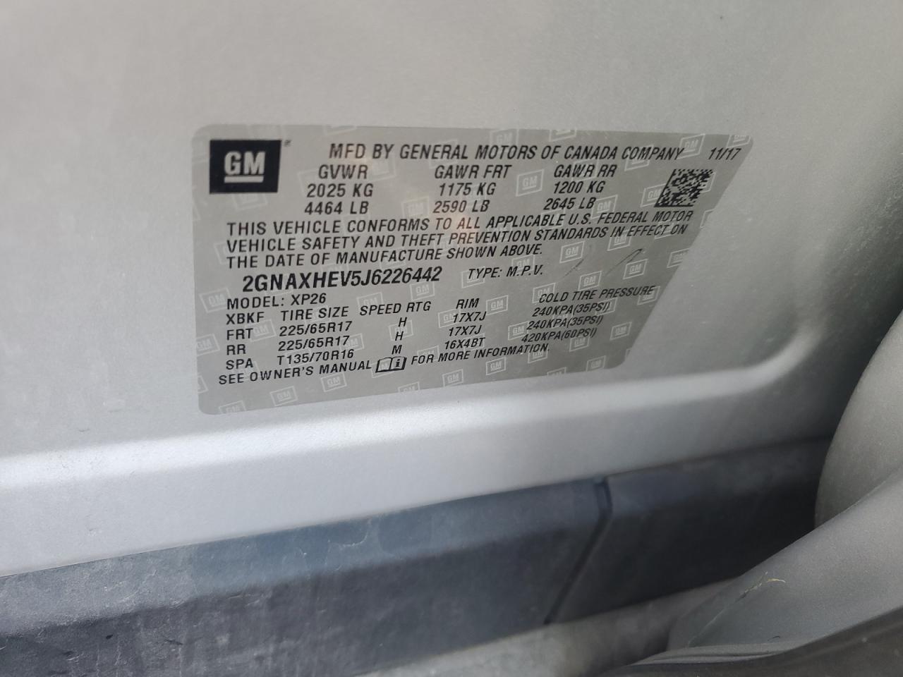 2018 Chevrolet Equinox Ls VIN: 2GNAXHEV5J6226442 Lot: 82312435