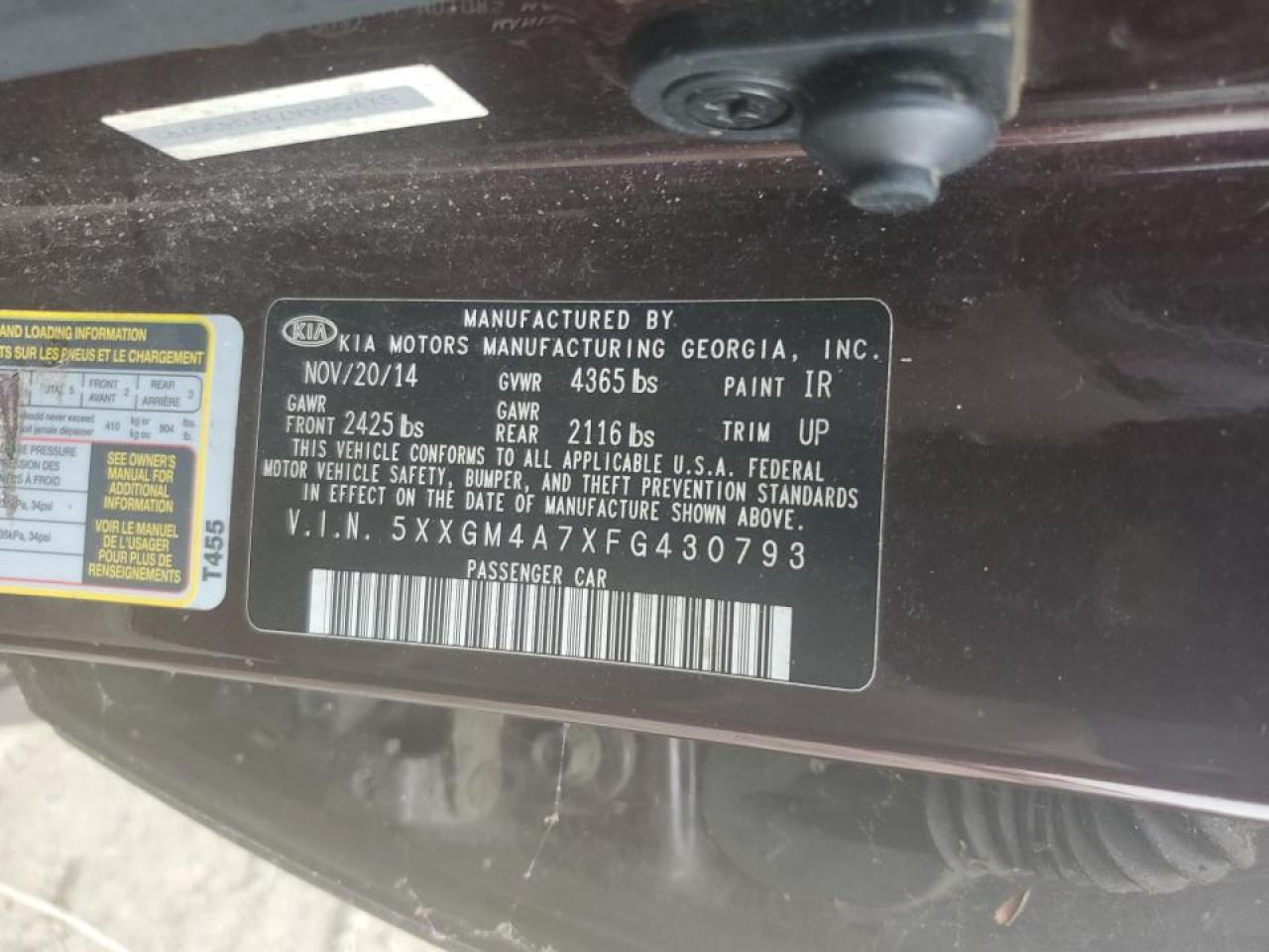 2015 Kia Optima Lx VIN: 5XXGM4A7XFG430793 Lot: 81929255