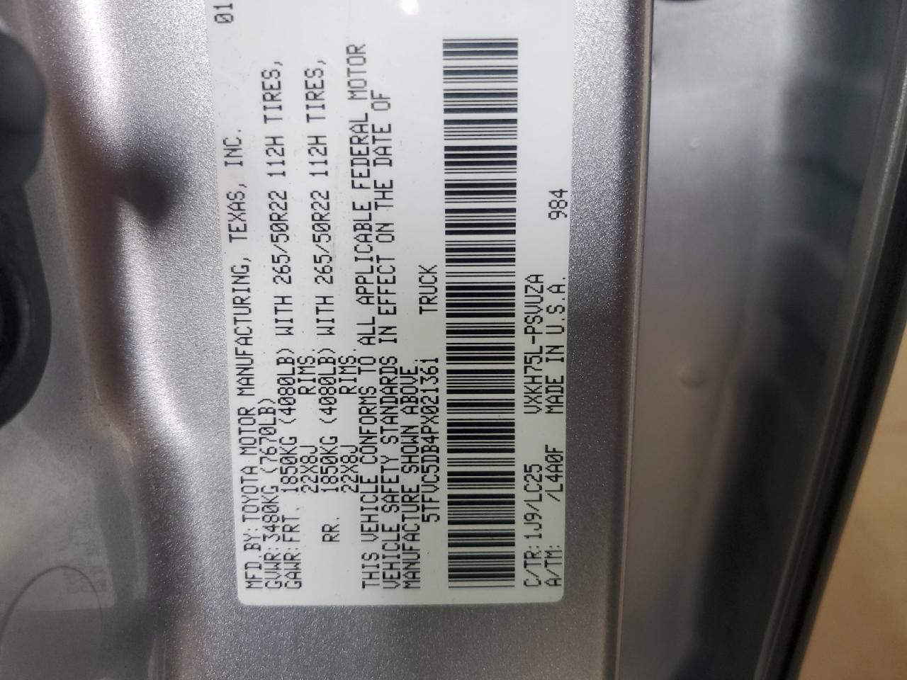 2023 Toyota Tundra Crewmax Capstone VIN: 5TFVC5DB4PX021361 Lot: 85318035