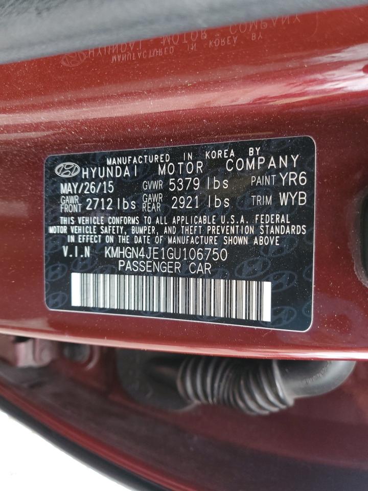 2016 Hyundai Genesis 3.8L VIN: KMHGN4JE1GU106750 Lot: 91057325