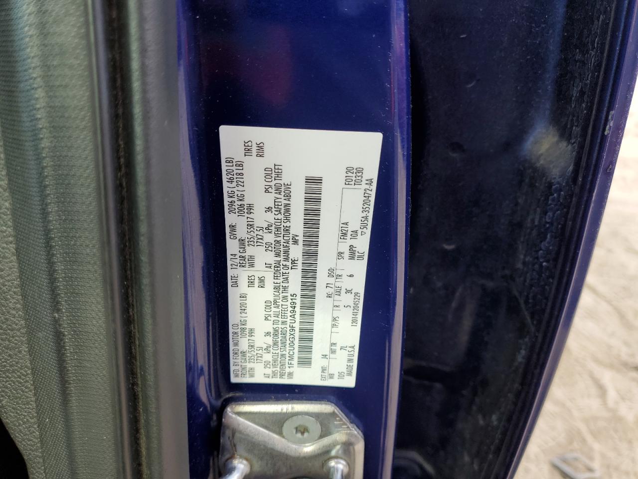 2015 Ford Escape Se VIN: 1FMCU0GX9FUA94915 Lot: 89861765