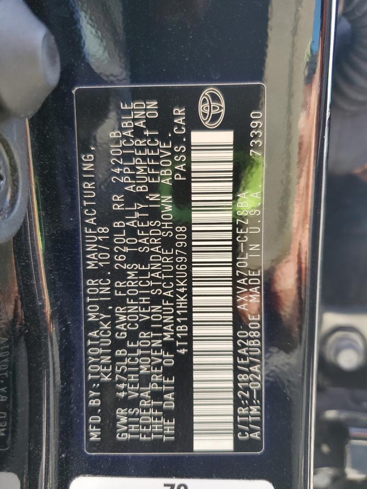 2019 Toyota Camry L VIN: 4T1B11HK4KU697908 Lot: 81984405