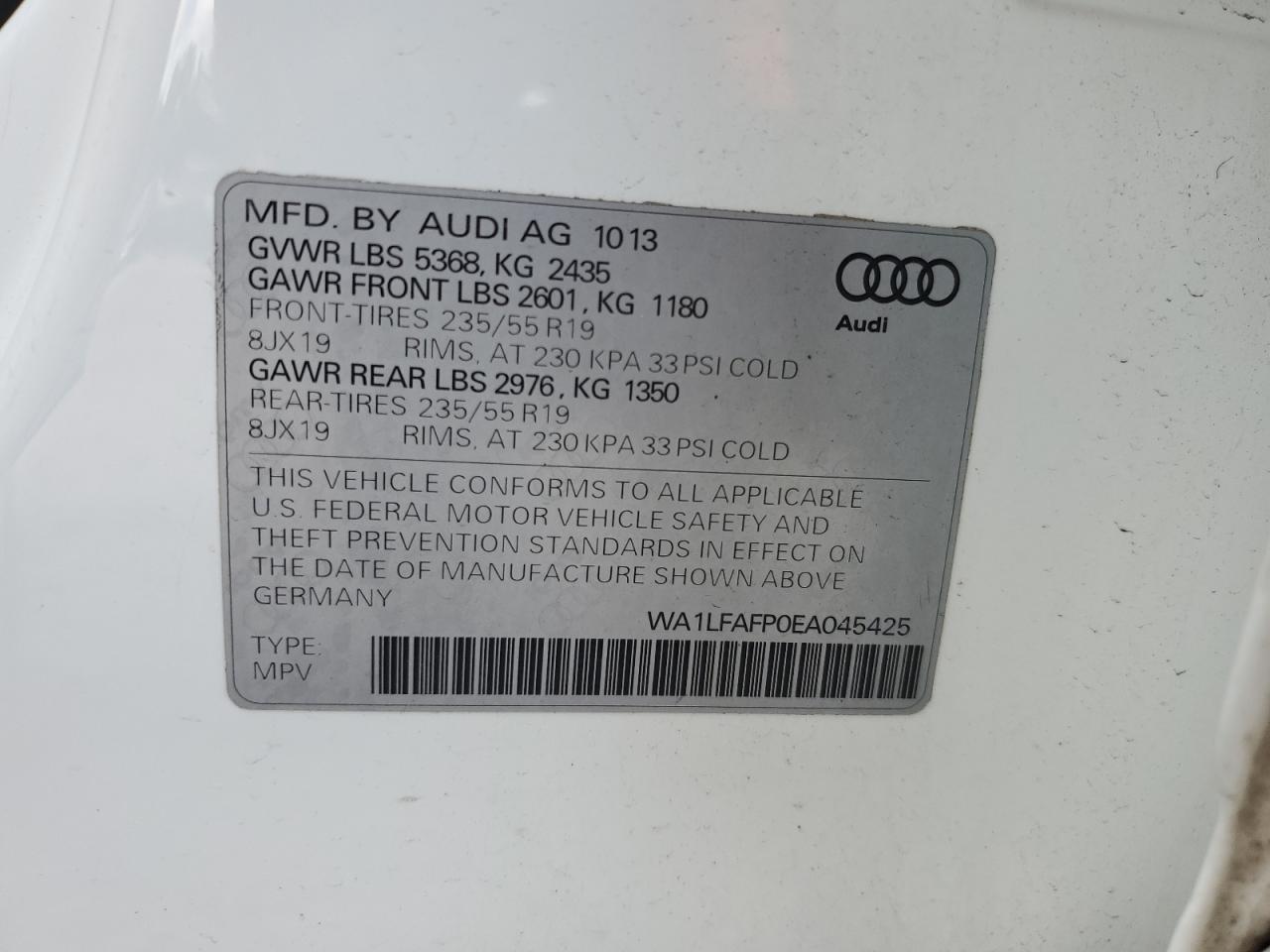 2014 Audi Q5 Premium Plus VIN: WA1LFAFP0EA045425 Lot: 90502175
