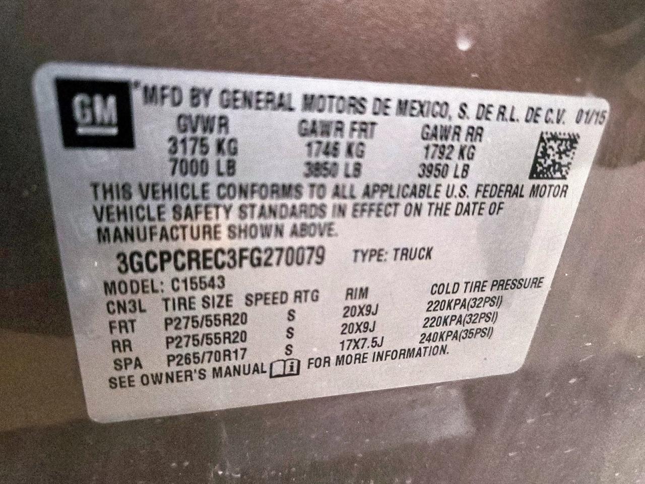 2015 Chevrolet Silverado C1500 Lt VIN: 3GCPCREC3FG270079 Lot: 90650405